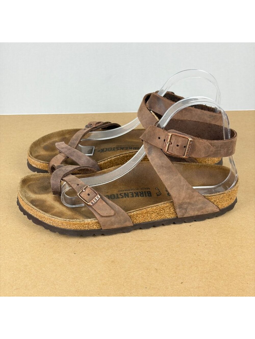 Birkenstock Yara Ankle Strap Sandals Womens 8 EU 39 Brown Leather Buckled